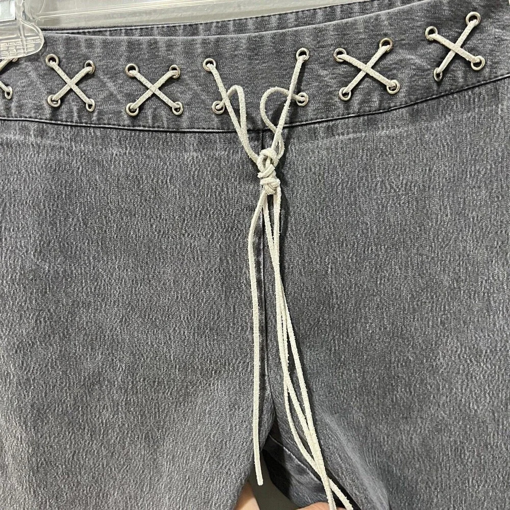 Y2K Women’s Wide Leg Gray Pants Mid-Rise Suede Belt Hippie Boho 10 Vintage - Picture 8 of 12